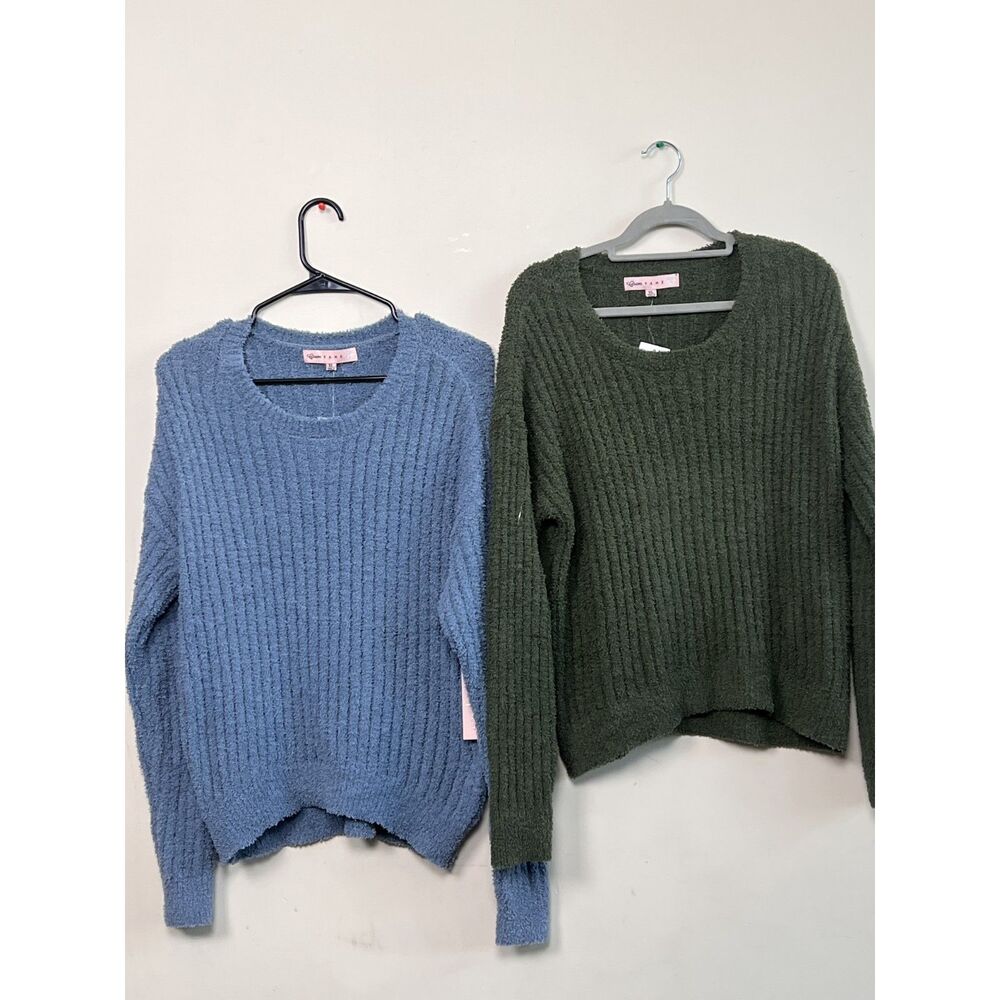 Crave Fame Teddy Chenille Sweater Set Lot of 2 Womens XL Denim Olive NWT